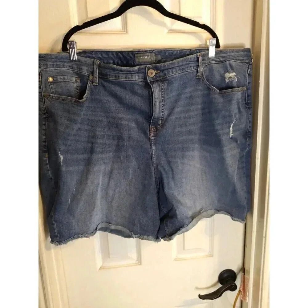 Torrid Cutoff Denim Shorts Blue Some Distressing Sz 28